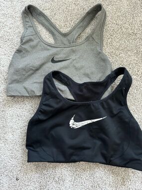 Nike Gray Dri-FIT Racerback Sports Bras - Gray & Black Logo